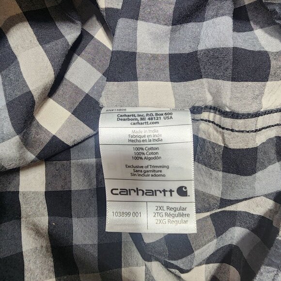 Carhartt Mens Relaxed Fit Black & Gray Plaid Button-Up Shirt 2XL Cotton‎ - Picture 5 of 7